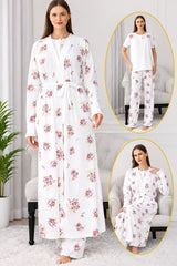 Women’s 3-Piece Floral Pajama & Long Robe Set