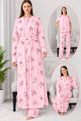 Women’s 3-Piece Floral Pajama & Long Robe Set