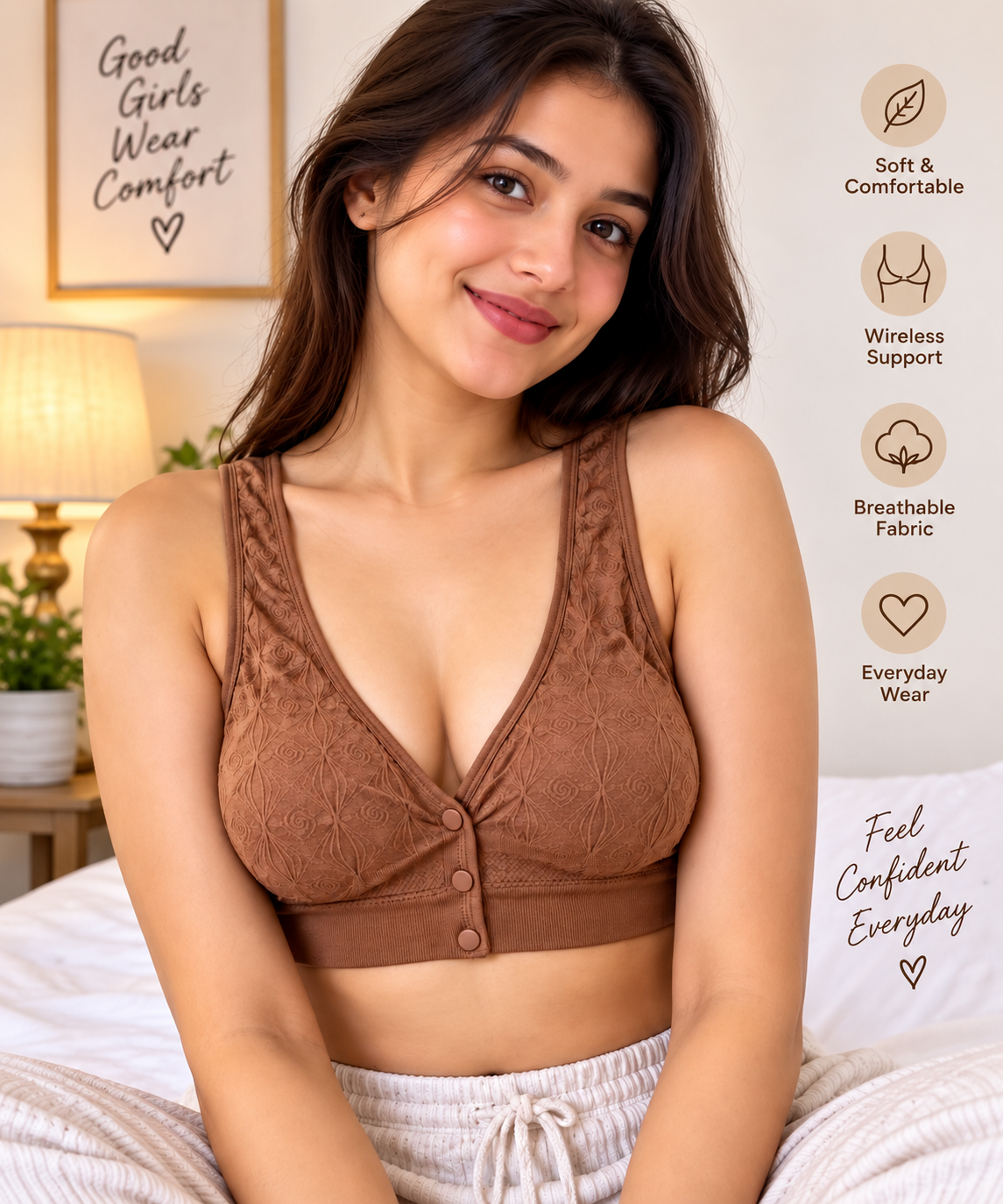 Women’s Seamless Front Button Wireless Comfort Bra