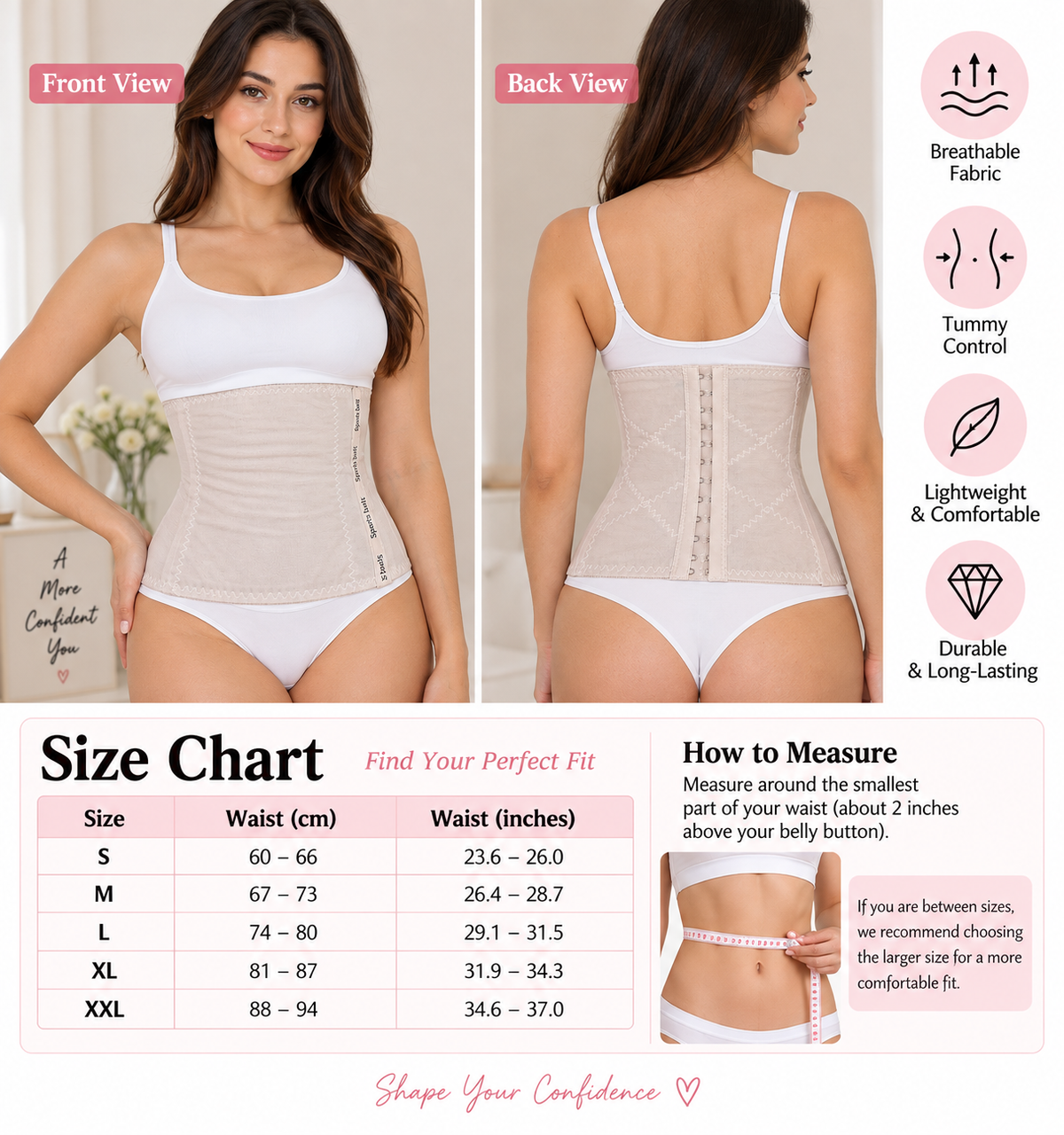 Women’s Breathable Waist Trainer Corset – Tummy Control Body Shaper