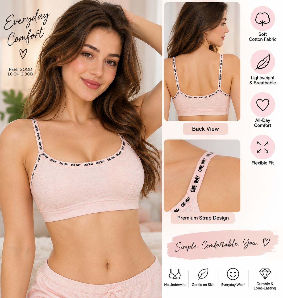 Women’s Soft Pink Seamless Padded Cami Bra