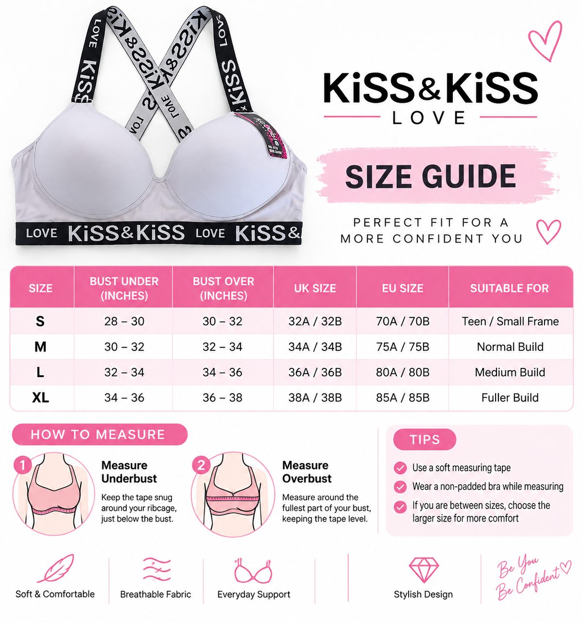 Women’s  Padded Bra – LOVE KISS Cross Back