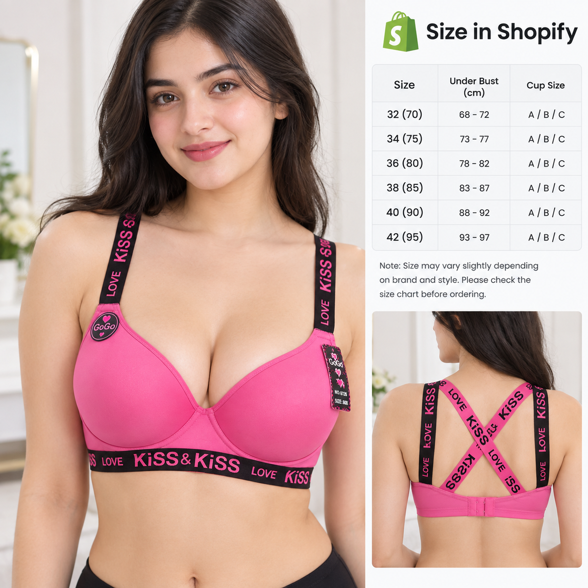 Women’s  Padded Bra – LOVE KISS Cross Back