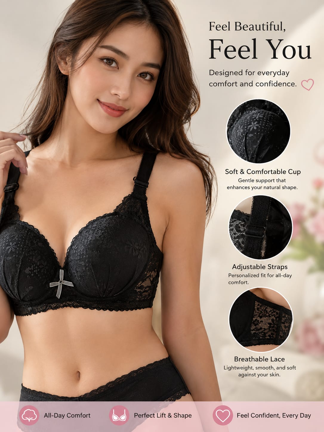 Elegant Floral Lace Push-Up Bra