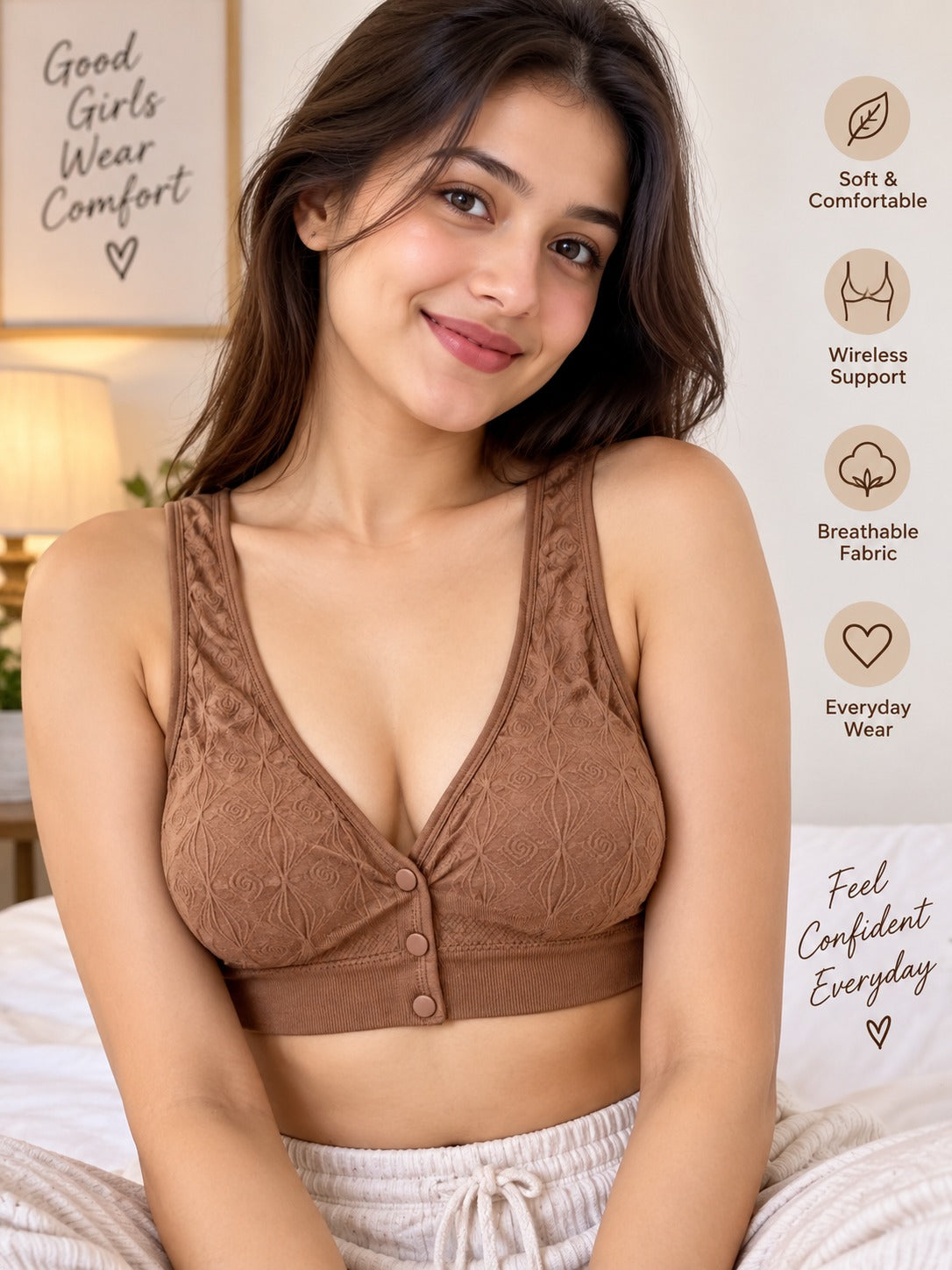 Women’s Seamless Front Button Wireless Comfort Bra