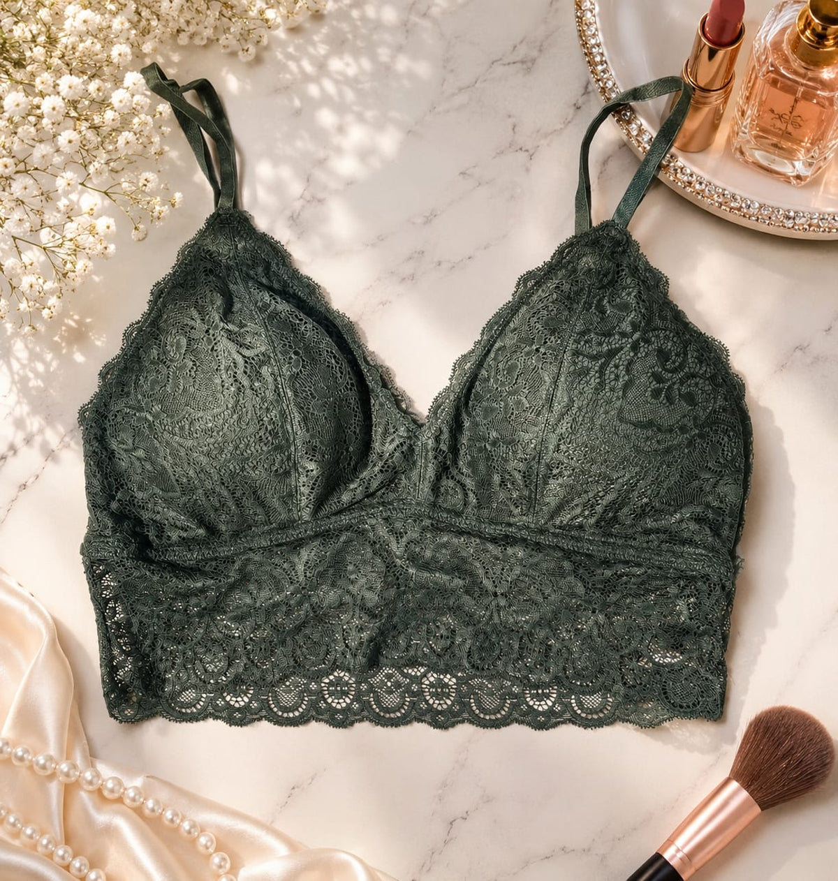 Women’s Red Floral Lace Longline Bralette – Adjustable Straps