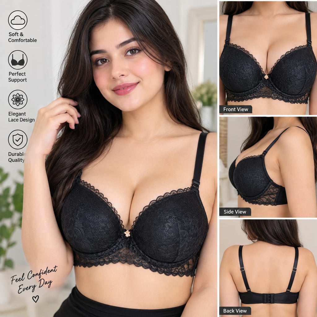 Women’s Floral Lace Padded Bra – Adjustable Straps & Comfortable Fit
