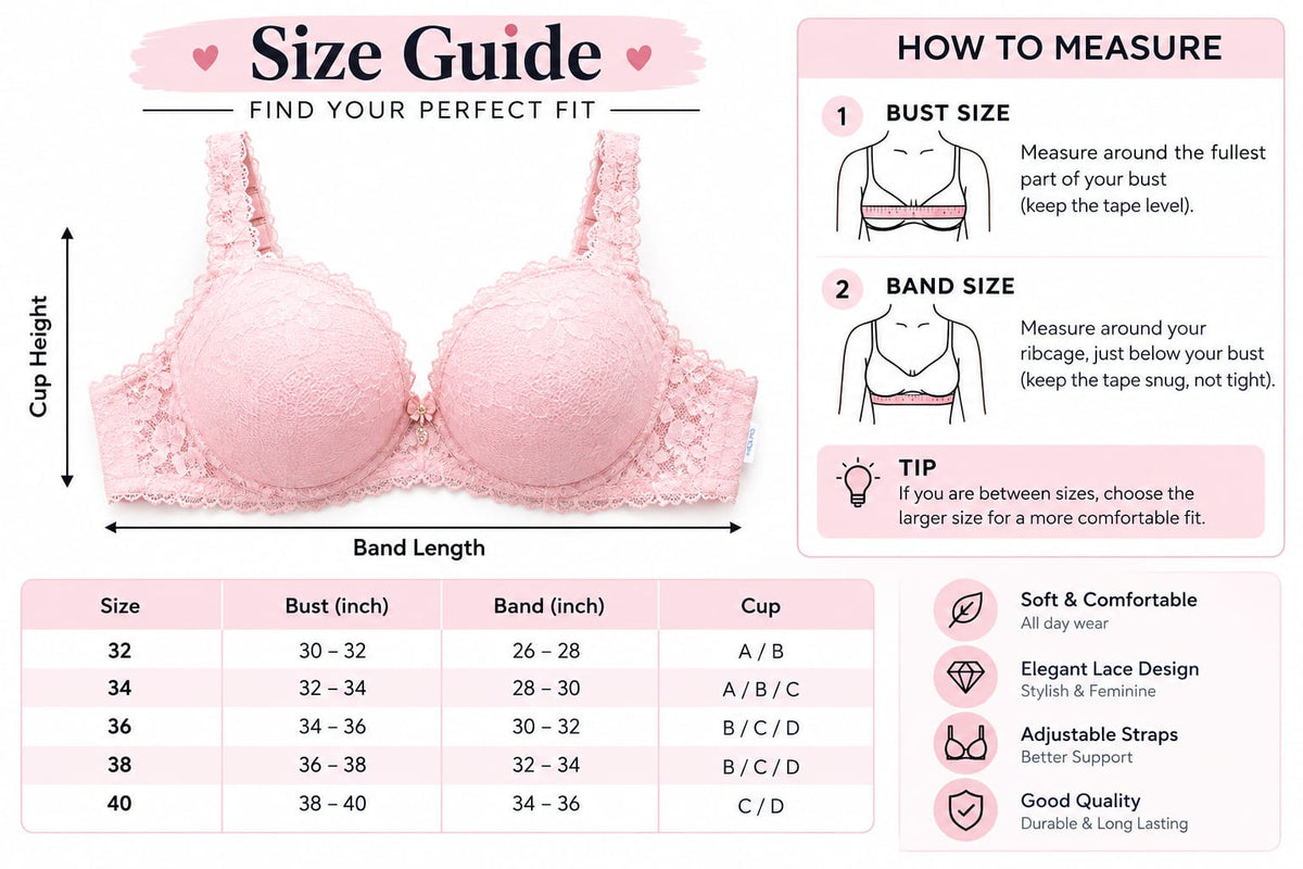 Women’s Floral Lace Padded Bra – Adjustable Straps & Comfortable Fit