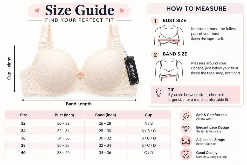 Women’s Floral Lace Padded Bra – Adjustable Straps & Comfortable Fit