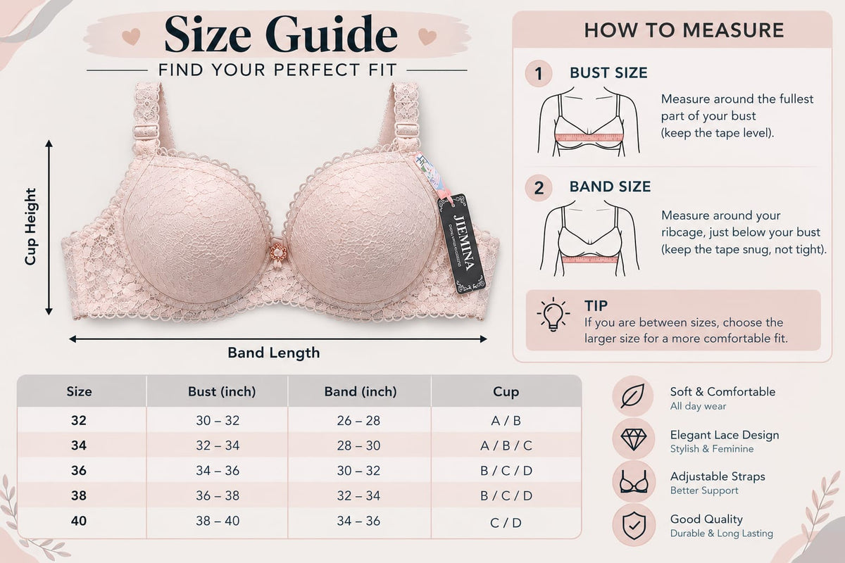 Women’s Floral Lace Padded Bra – Adjustable Straps & Comfortable Fit