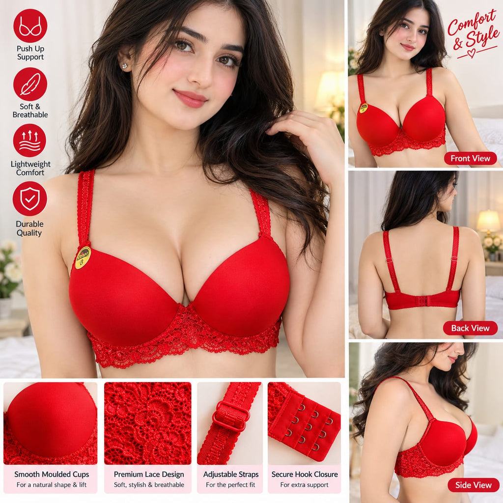 Women’s Red Lace Push-Up Bra – Soft & Comfortable Everyday Bra
