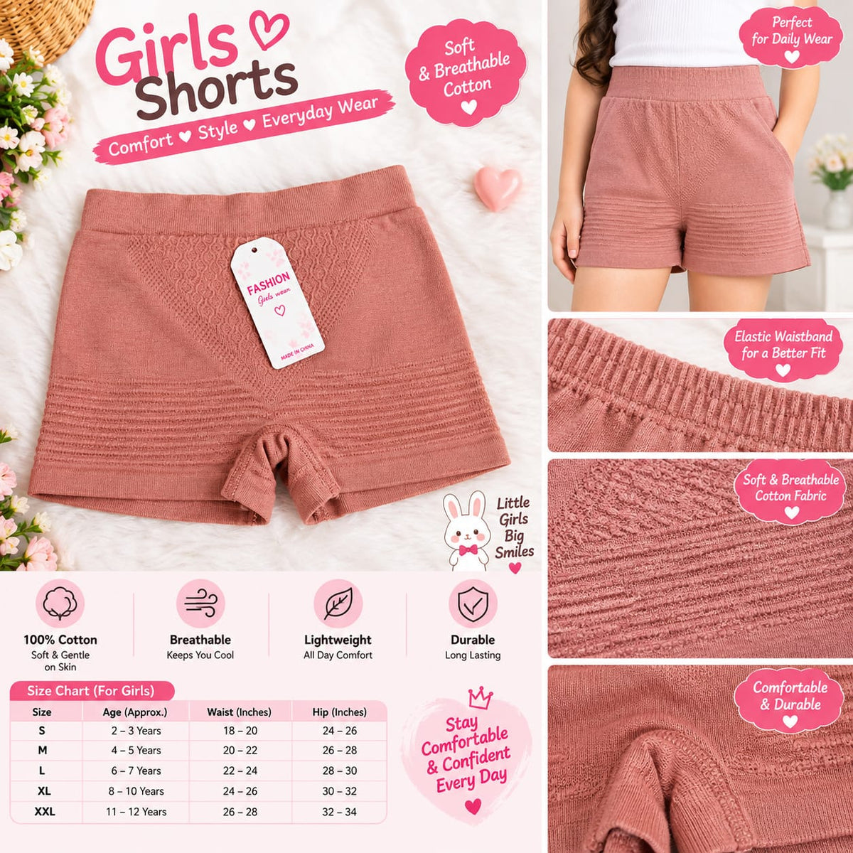 Girls Cotton Basic Shorts
