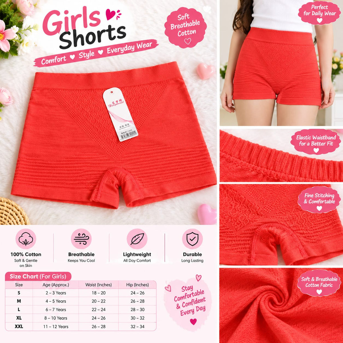 Girls Cotton Basic Shorts