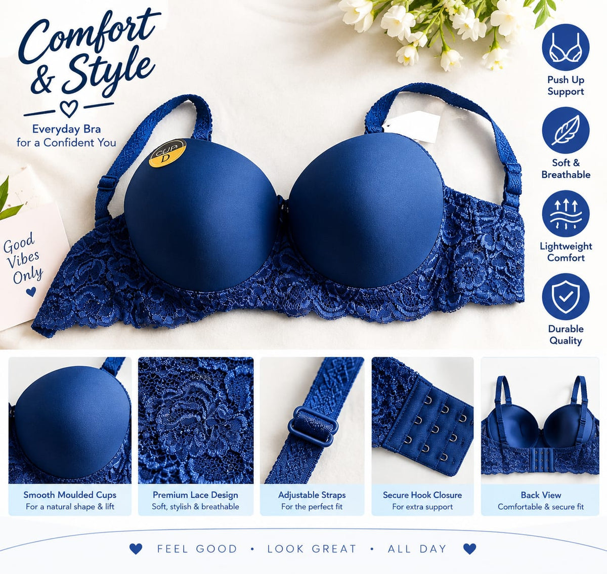 Women’s Red Lace Push-Up Bra – Soft & Comfortable Everyday Bra